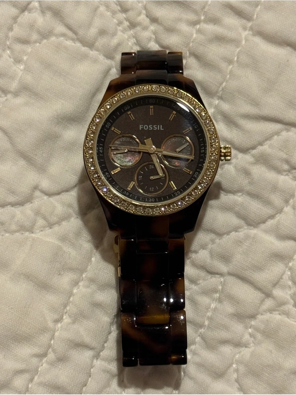 Fossil Stella Tortoiseshell Resin Multifunction (ES2795) watch Gold Crystal